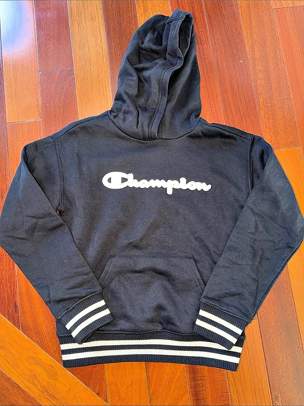 Champion Girls Black & White Striped Hoodie Size Large